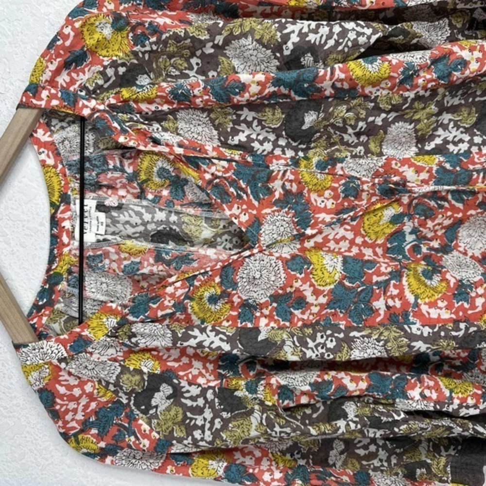 Velvet By Graham Shirt Womens XS Orange Floral Long Sleeve Boho Whimsical Blouse - Picture 3 of 7